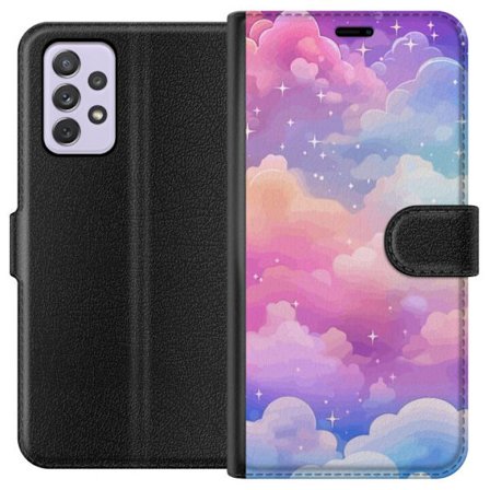 Kompatibelt Lommeboketui til Samsung Galaxy A52s 5G Søt enhjørning med regnbuefarget hår mot en stjernebelagt pastellbakgrunn i kawaii-stil