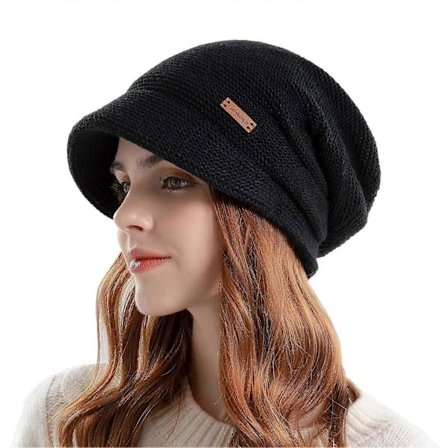 Vinterforet baskerhue til damer, strikket ballonhue, varm slouchy hue med skygge [DB]