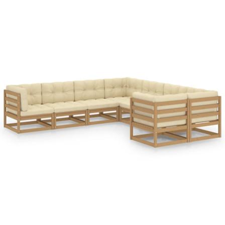 Vidaxl Loungegrupp Med Dynor 8 Delar Honungsbrun Massiv Furu Brun