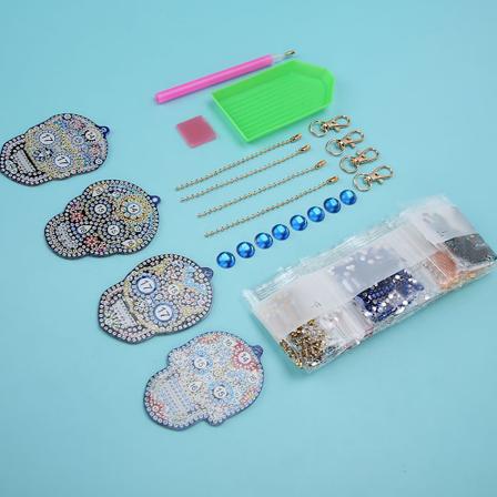 DIY-timanttimaalausavainperä, kallo, täysi timanttiavainrengas, laukkukoriste, riipus, 4 kpl