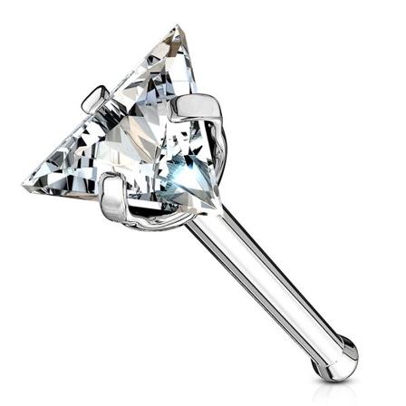 1 St. Näspiercing I 316 Stål Med Trekantigt 3,5 Mm Vit Cz