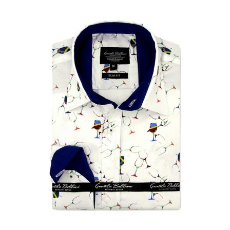 Gentile Bellini Luxury satin Blus men with print 3105 vit, Herr, Herr, Storlek: S