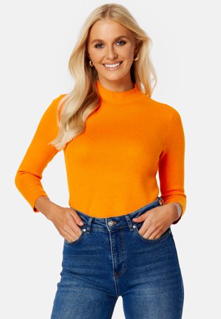 VERO MODA Gold Rib 3/4 FunnelneckBlouse Orange Pepper Klær