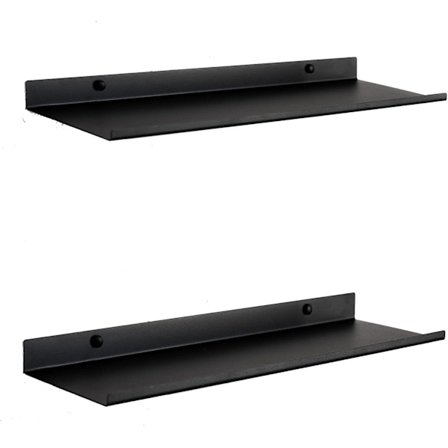 Svart metall veggmontert hylle | Sett med 2 flytende hyller 40 cm