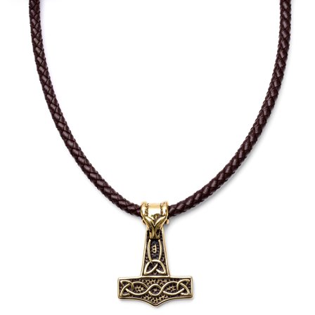 Collier en cuir brun et marteau de Ram Thor pour hommes - Colliers marteau de Thor