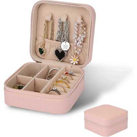 Smyckeskrin för kvinnor, smyckeskrin i PU-läder, smyckesförvaringslåda, liten rese- och hem-smyckesorganisatör för örhängen, halsband, ringar (Pi
