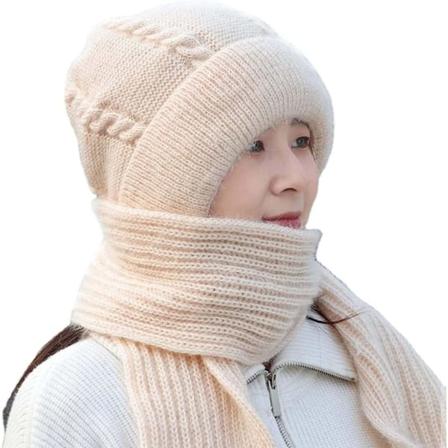 1 st integrerad öronprotektion vindtät mössa halsduk, vinter siamesisk vindtät hatt, vindtät vinter tjock siamesisk halsduk hatt, vinterhatt beige