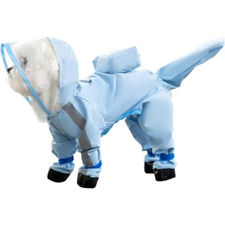 Vandtæt Hunderegnfrakke Fuld Dækning Justerbare Ben Små Mellemstore Hunde Kæledyrsregnjakke med Hætte Reflekterende Striber Snorehuller Udendørs XL 