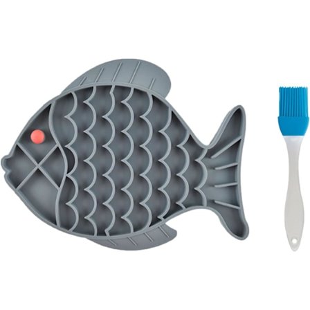 Långsam Matskål för Katt, Katt Långsam Matare, Katt Långsam Matskål, Katt Pusselmatare för Innekatter, 1 Fiskplatta Grå, 1 Borste - Blå, Halksäker