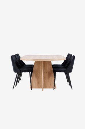 Venture Home - Bootcut spisebord med Night Dining Chair - Svart - Spisegruppe 6 personer - Fra Homeroom