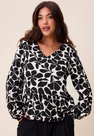 Happy Holly-V-neck Peplum Viscose Blouse-40/42