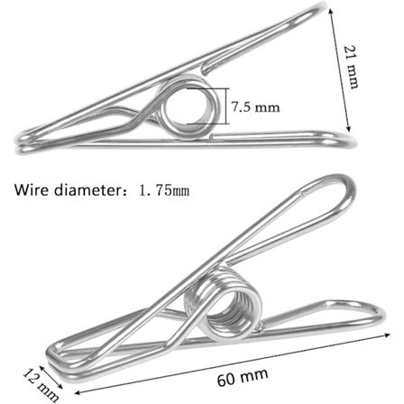 Pinces à Linge INOX 100 bitar 60mm Pinces incassables Inusable ne Rouille Pas Pinces(6 cm)