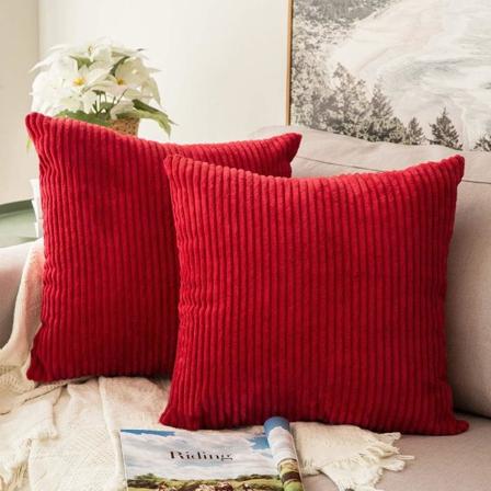 Pakke med 2 kordfløyel myke solide dekorative firkantede putetrekk sett putevar putetrekk for sofa soverom bil 45 x 45 cm jule rød