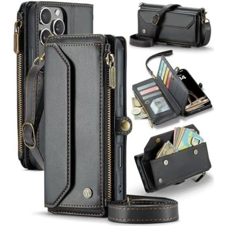 Caseme Plånboksfodral med dragkedja iPhone 16 Pro Max Svart