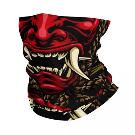 2pcs Oni Demon Bandana Neck Warmer Women Men Winter Ski Tube Scarf Gaiter Japanese Samurai Ronin Face Cover