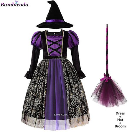 Halloween Barn Halloween Heks Festkjole Gotisk Spøkelse Kostyme Barn Kjole Robe Tutu Kjole Heks Hatt For Purim Karneval Fest -a