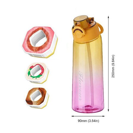 Air Water Up Flaske 900ml Air Starter Pakke Smagsvandflaske med Duftkapsler til Camping Gul pulver + tilfældige 3 ringe