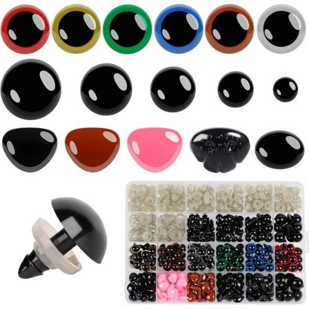 600 stk Plast Sikkerhetsøyne og Nese for Hekling Håndverk Dukker Fyllte Dyr og Teddybjørn, Flere Farger og Størrelser (Ø 6~14mm)