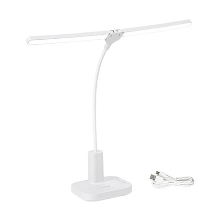 Dæmpbar skrivebordslampe med høj lysstyrke, flimmerfri, justerbar farvetemperatur, fleksibel slange, dobbelt hoved, trinløs dæmpning, LED-læselampe - 