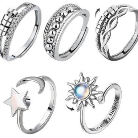 5-delat stressreducerande ringset, flersträngade lyckopärlor, justerbara ringar, roterbara ringar, pärlarmband för kvinnor, stapelbara.