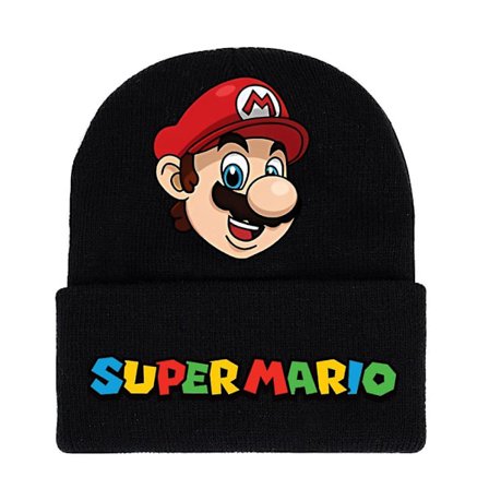 Super Mario Bros Stickad Mössa för Män, Kvinnor och Unisex - Vintervarm Mössa med Manschett