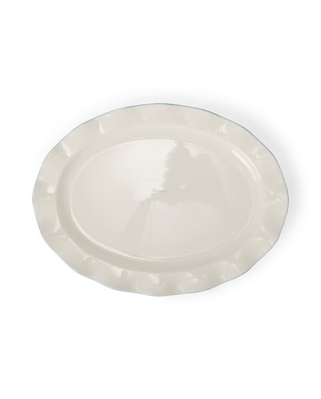 Lexington Ovalt fad i stentøj med bølgekant, hvid/blå