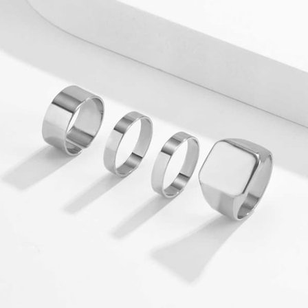 4-pack Släta Ringar – Herrringar Silver—pa