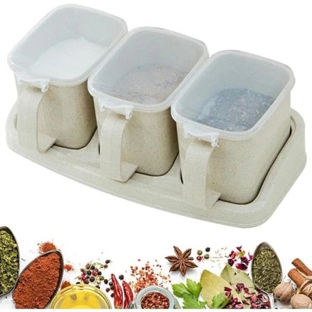 Krydderikasse til køkken | Krydderikrukke Opbevaringsbeholder med tre rum - Køkkenopbevaringsbeholder med buet håndtag til krydderier, salt, smag
