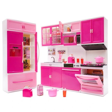 Dukkemøbelkøkken med 4 segmenter LED-lyd[CO]