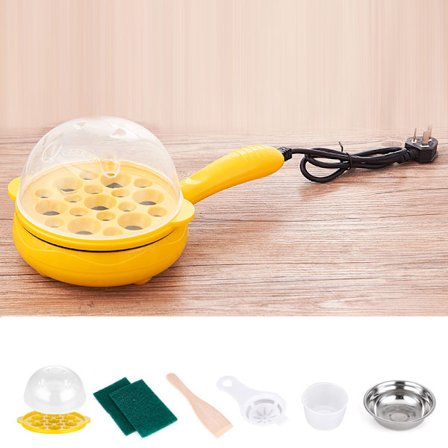 Multifunksjonell 2 i 1 eggkoker Non Stick Egg Stekepanne Eggkoker Automatisk Av Eggkoker Maskin for Hjem Sovesal Gul