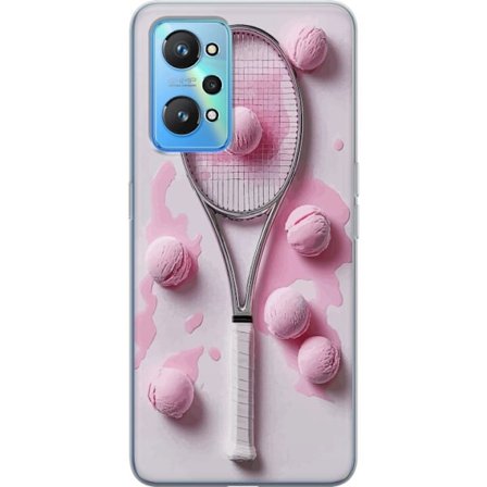 Kompatibel Mobilcover til Realme Realme GT Neo2 Rosa glaskugler og tennisketsjer i et kreativt stillbillede med legende popfølelse og moderne design,