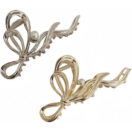 To-pak Guld- og Sølvfarvede Metal Hårklemmer til Kvinder til Nakken Hajklemmer Store Hårklemmer