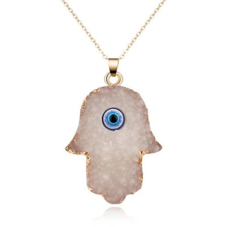 Fatimas Hand M Öga - Handgjort Halsband Med Aura Kvarts Och Hart Vit One Size