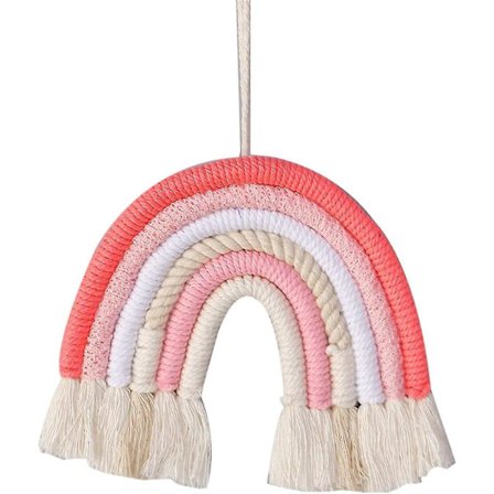 Lastenhuoneen seinäkoriste kudottu sateenkaari vaaleanpunainen