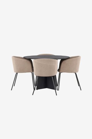 Venture Home - Spisegruppe Bootcut med 4 spisebordsstole Berit - Sort - Spisebordssæt 4 personer - Fra Homeroom