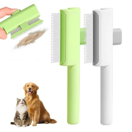 2-pack Lice Comb for Dog & Cat – Improved Fur Brush with Self-Cleaning Button, Effective Coat Care & Shedding Remover