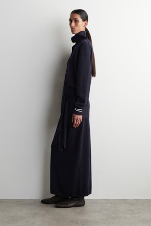 COS Women's Tie-Waist Merino Wool Midi Skirt in Blue