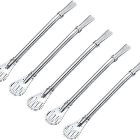 Yerba Mate te-sugerør i rustfritt stål, Yerba Mate te-sugerør, skje-sugerør, sølv