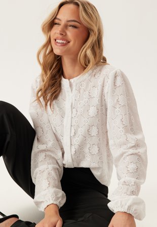 Bubbleroom - Long Sleeve Button Blouse - White - Kläder