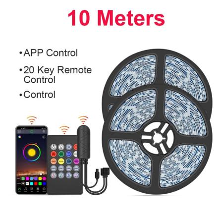 LED Strip Light RGB 5050/SMD2835 Flexible Ribbon DIY Led Light Strip RGB Tape Diode DC 12V bluetooth julebelysning - Perfet 5050 music 20key 10m 0 - 