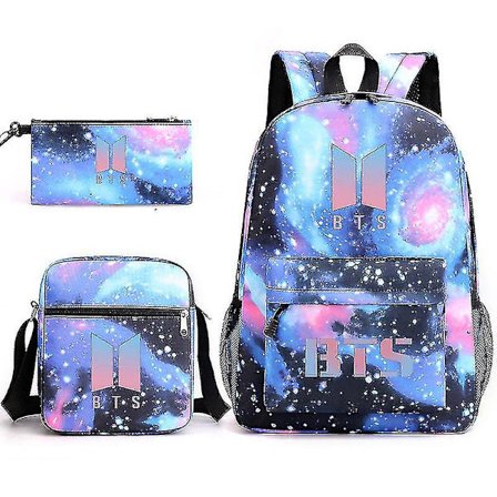 Bts Ryggsäck Student Skolväska Tredelat Set