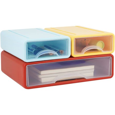 3 stk. Skrivebordsskuffer, stabelbar skrivebordsopbevaringsskuffe med 3 skuffer, kontorskuffer, skrivebordsorganisationstilbehør, farverig