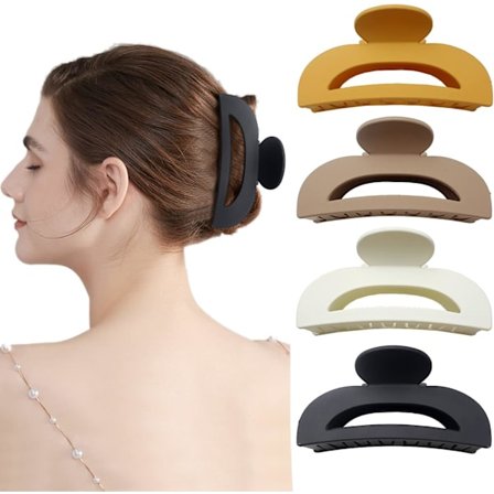 Sæt med 4 store hårklemmer til kvinder, skridsikre, matte hårtilbehør