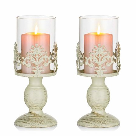 2 stk Vintage Design Utskårne Lysestaker, Pakke Oppdatert Bryllupsfest Julebord Midtstykker Lysestake, Stor Lysholder Metall Glasskuppel