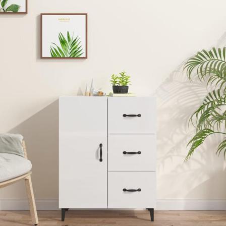 Vidaxl Skänkskåp Vit Högglans 69,5x34x90 Cm Konstruerat Trä Vit