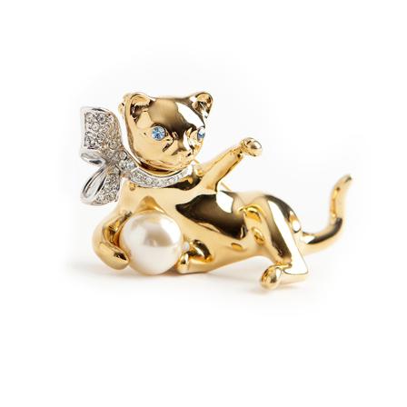 Kenneth Jay Lane Pre-owned, kitten broche Geel, Dames, Maat:ONE Size