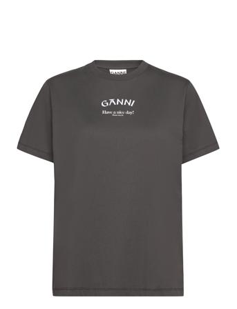 Basic Jersey Ganni Relaxed T-Shirt T-shirts & Tops Short-sleeved Grå Ganni*Betinget Tilbud