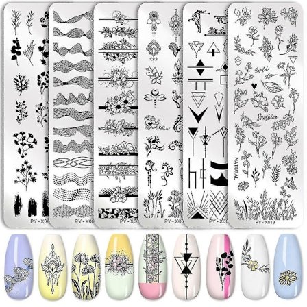 6 kpl leimauslevyjä kynsitaidesetti Kukka Minimalistinen Geometriset viivat Lehdet Kuvio Teema Kuva Tee-se-itse Kynsitaide Leimauslevy Leimasin