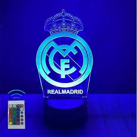 Barnlampa Present, Real Madrid Fotboll 3D-lampa, 16 Ljusfärger och Fjärrkontroll, Present till Fotbollsspelande Barn[WSY]