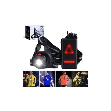 Juoksulamppu - Ladattava USB-juoksulamppu 500 lumenia IPX6 vedenpitävä rintavalaisin juoksuun, 3 tilaa ja 90° säädettävä LED-kulma